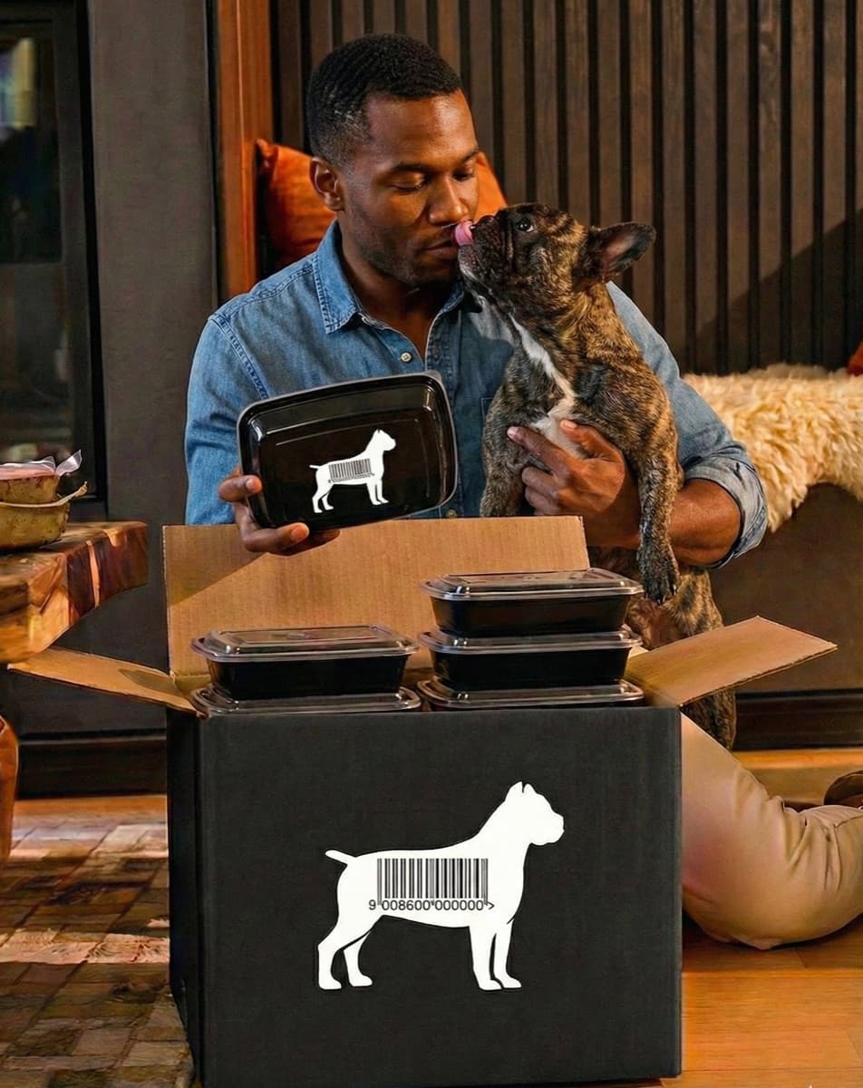 Happy customer unboxing Puptubz with their dog